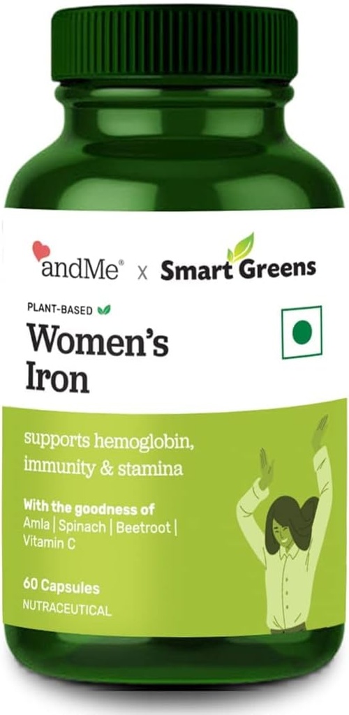 Supplemento di ferro da donna con 100% ferro, vitamina C, acido folico & vitamina B12 per emoglobina, Boost, stamina & energia e immunità - 60 compresse veg