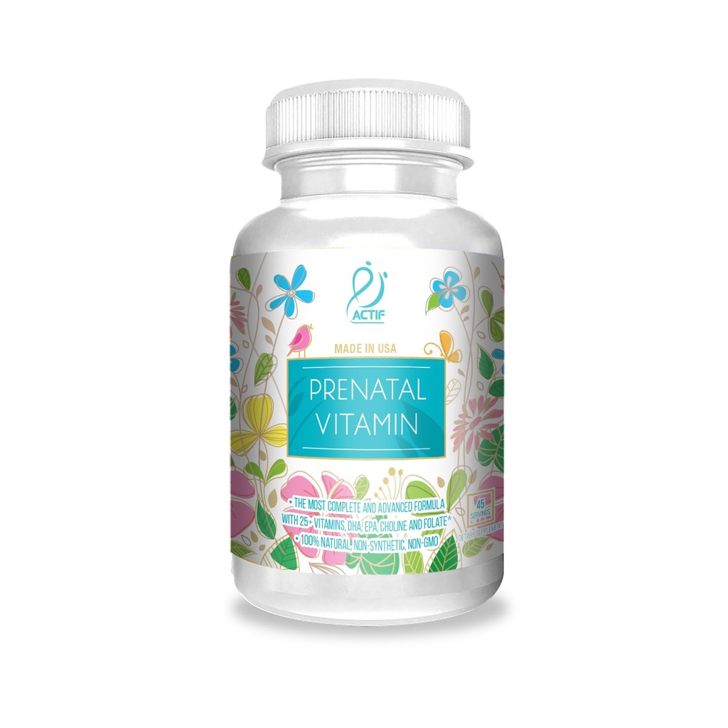 Vitamina Prenatale Organica ACTIF con 20+ Vitamine, Omega-3, DHA, Erbe Biologiche, Non OGM, Made in USA, 90 Conte
