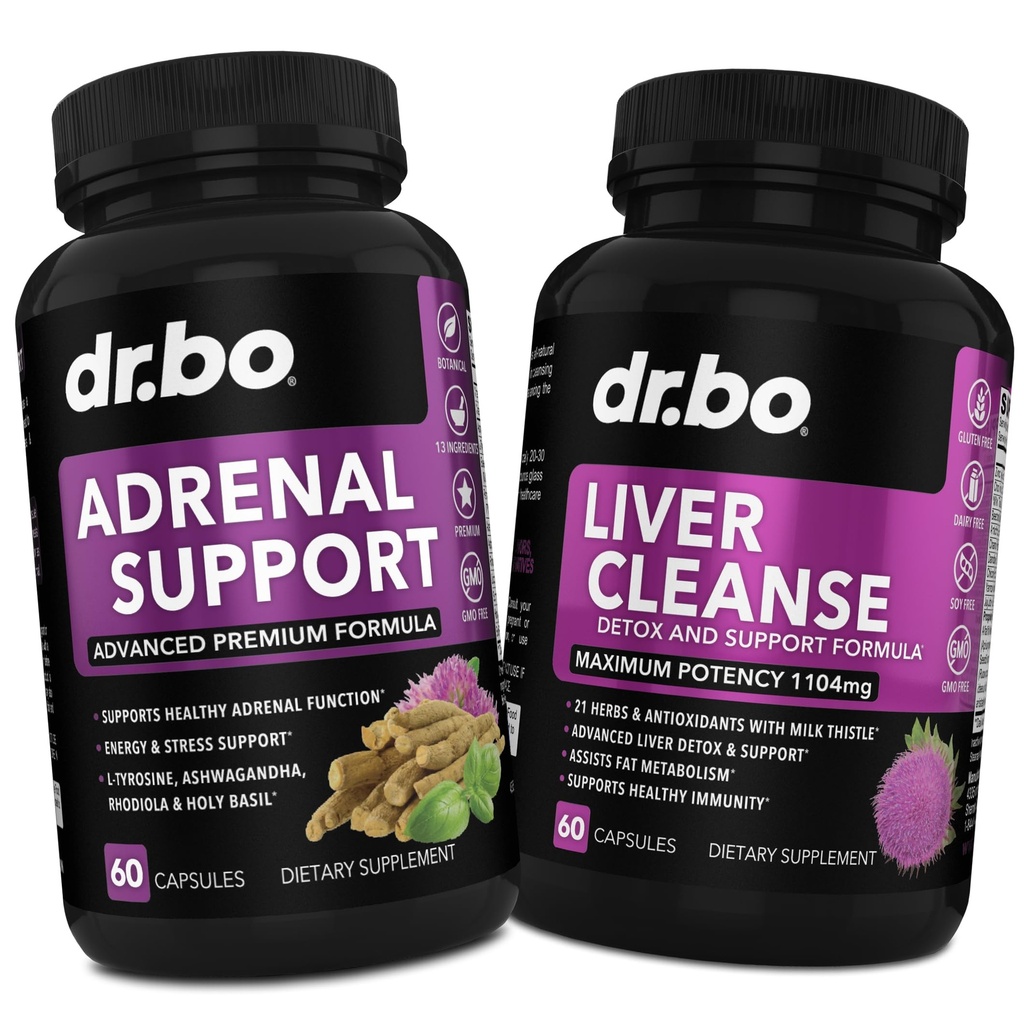 Supporto surrenale Cortisol & Liver Cleanse Detox Supplemento - Supplementi di Fatica surrenale per la salute del cortisolo - Liver Gallbladder Care Formula Capsules & Natural Milk Thistle Dandelion Supplements