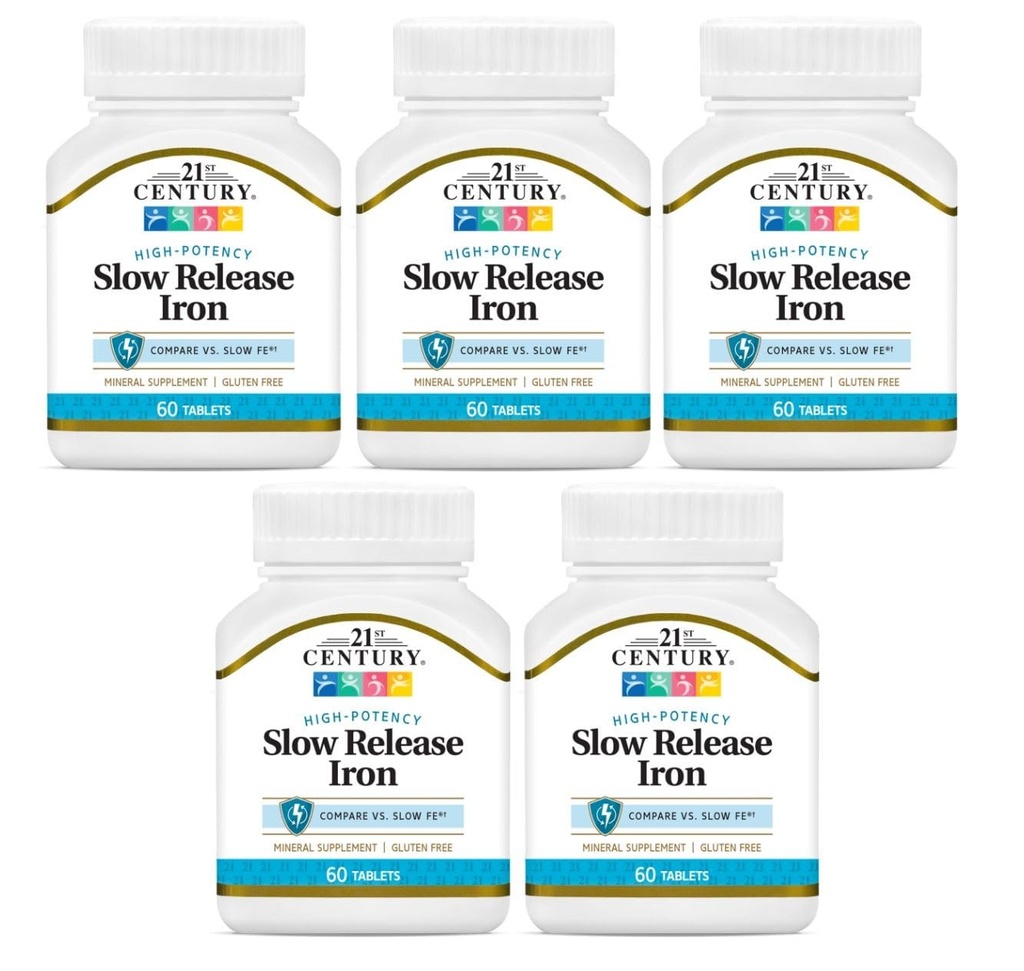 21st Secolo Lento Rilasciare Ferro Tablets - 60 ct, Confezione di 5 - Imballaggio May Vary