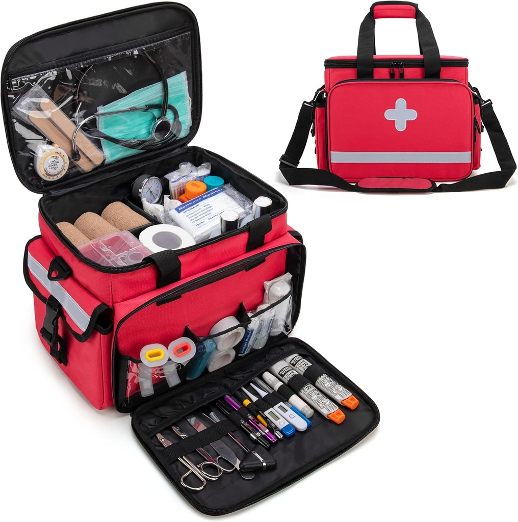 CURMIO Kit di pronto soccorso Bag vuoto, forniture di emergenza Bag Medical Bag per la cura della casa e kit di Trauma, Rosso (solo sacchetto vuoto)