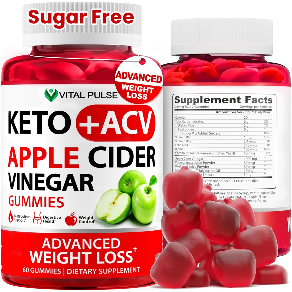 Keto ACV Gummies Perdita di peso avanzata - Zucchero Free ACV Keto Gummies - Supplemento pancia per donne e uomini - Detox - Aceto di sidro di mele - Aroma di mela