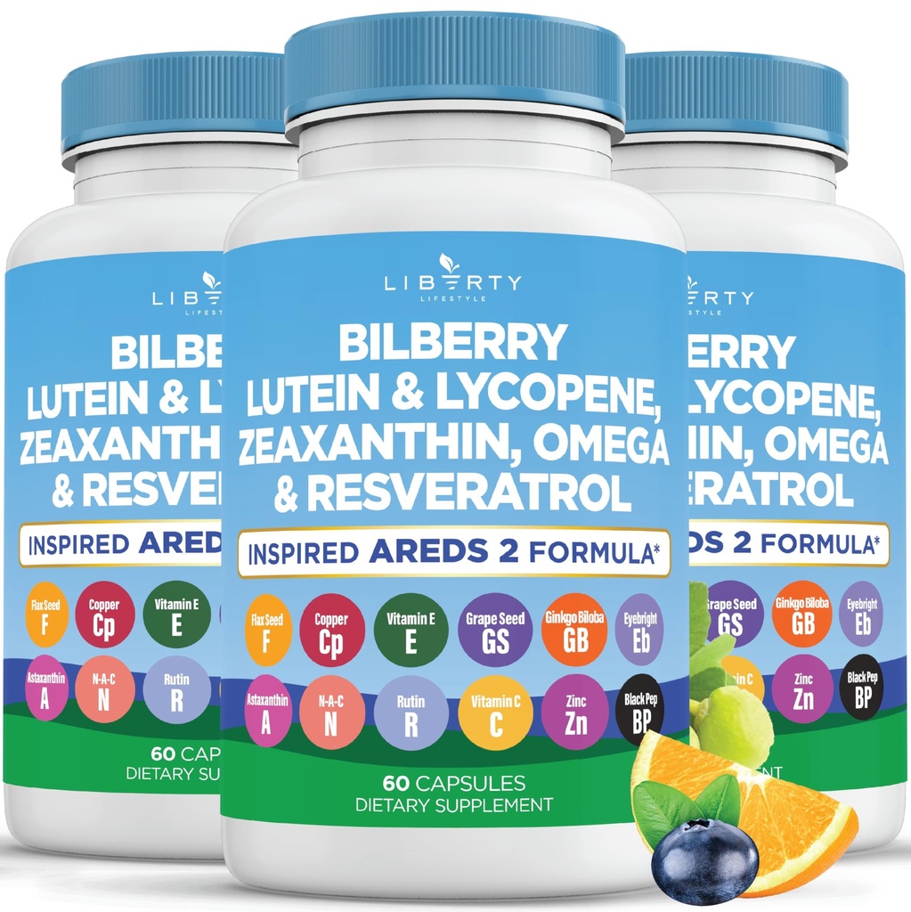 Vitamine di salute dell'occhio con Bilberry, Lutein & Zeaxanthin, Lycopene, Resveratrolo, Estratto di semi di uva Astaxantina- AREDS 2-180 capsule