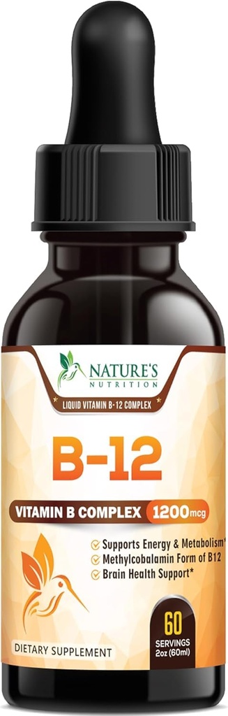 B-12 Gocce di energia della vitamina (metilcobalamin) Complesso Super B extra di resistenza - liquido sublingue B12 per il supporto immunitario, la salute del cuore e il supporto energetico cellulare, aromatizzato al lampone - 2 Fl Oz