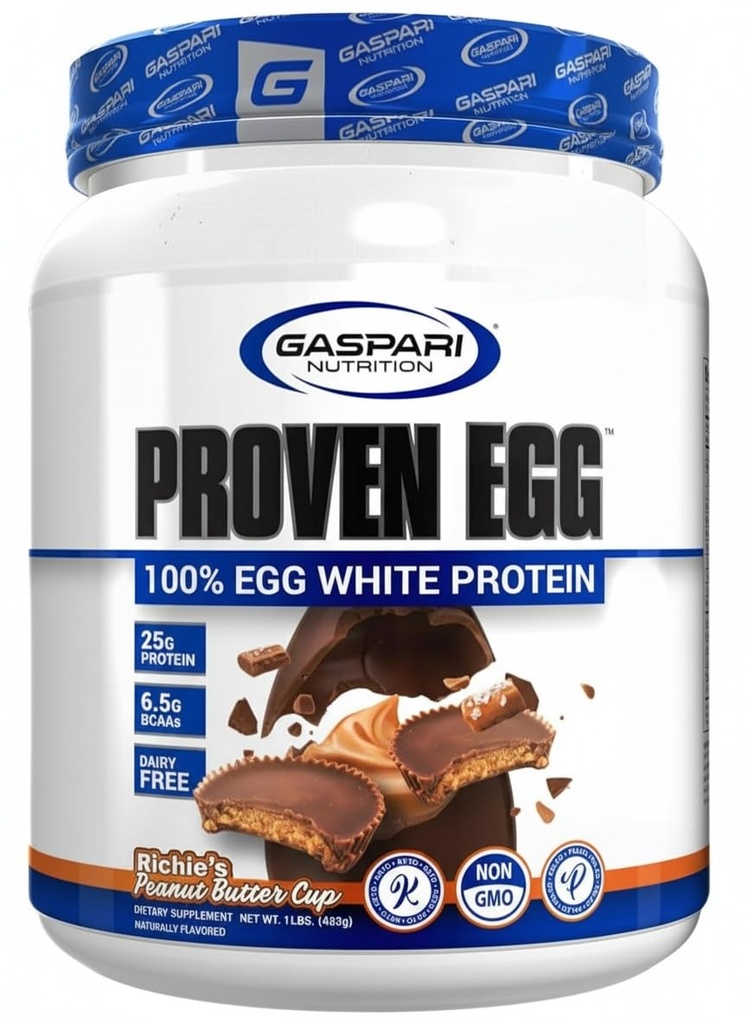Gaspari Nutrition Proven Egg, 100% Uova Proteine bianche, 25g Proteine, Keto Friendly, Latticini Free, Lattosio Libero, Soia Libero (1lb, Burro di arachidi)