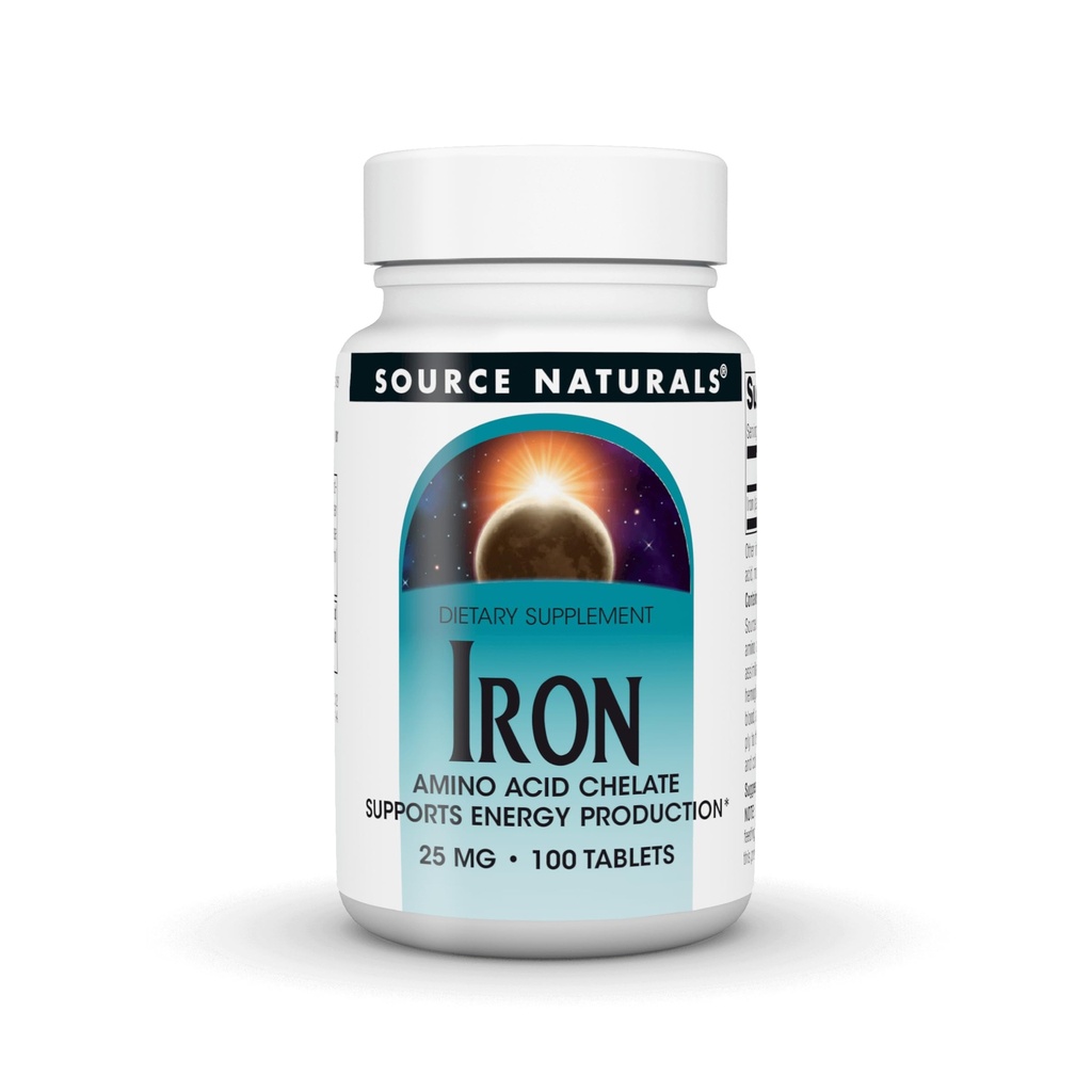 Fonte Naturals Iron, Aminoacido Chelato - Integratore alimentare che supporta la produzione di energia - 100 compresse