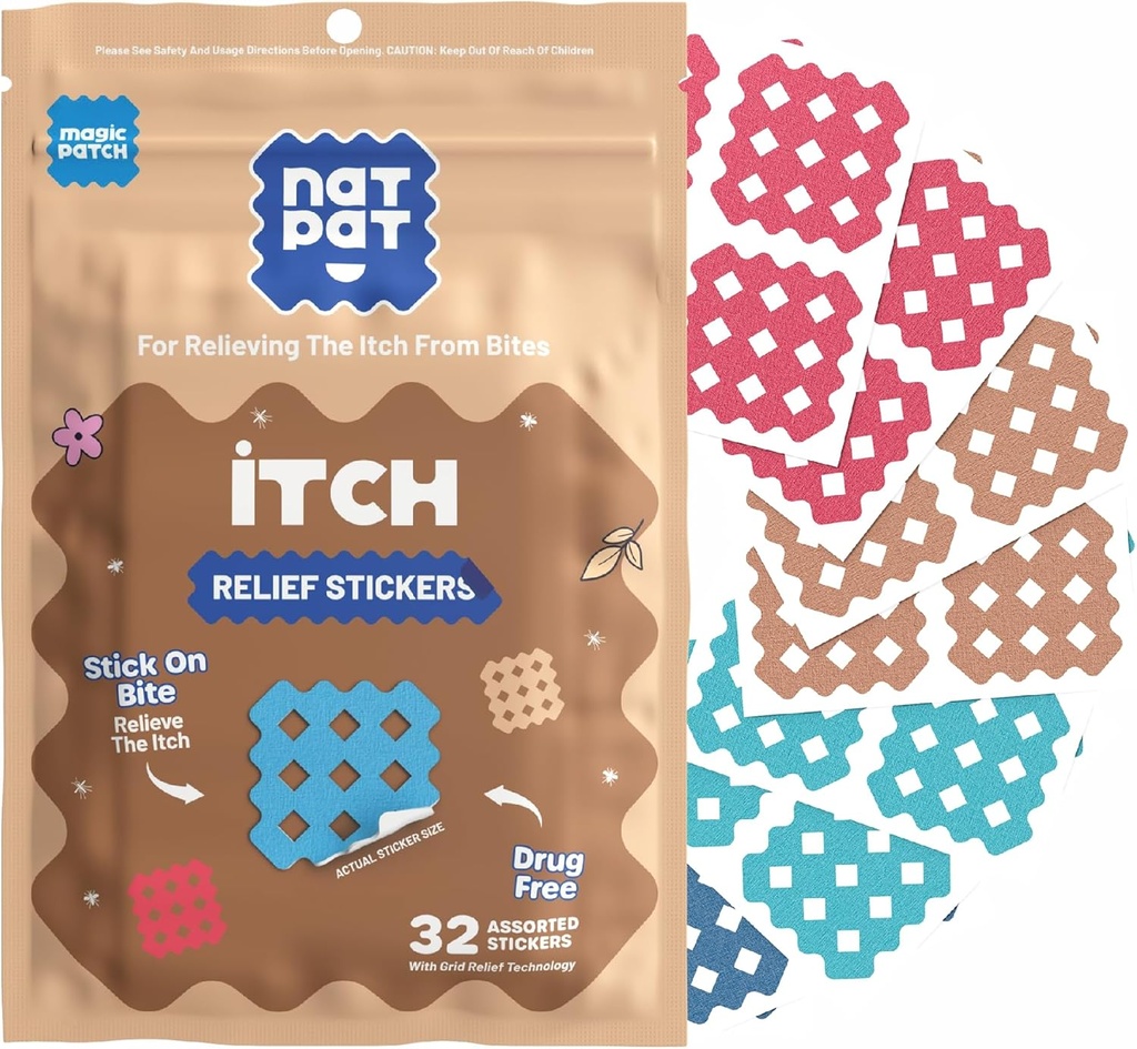 NATPAT Magic Patch Itch Relief Stickers - Insect Bite Patch per zanzare, zecche, medi, Sandflies, e Bed Bug Bites - Buzzpatch - 32 Count
