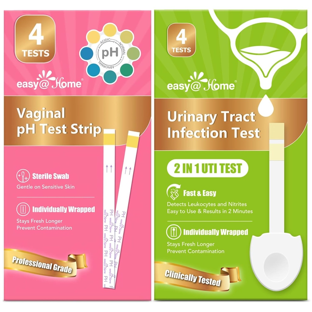 Easy@Home Vaginal pH Test Strips & UTI Test Kit (8 Conte): lievito infezione, BV, UTI Test per le donne, risultati rapidi, 4 infezione del tratto urinario & 4 test di salute del pH femminile