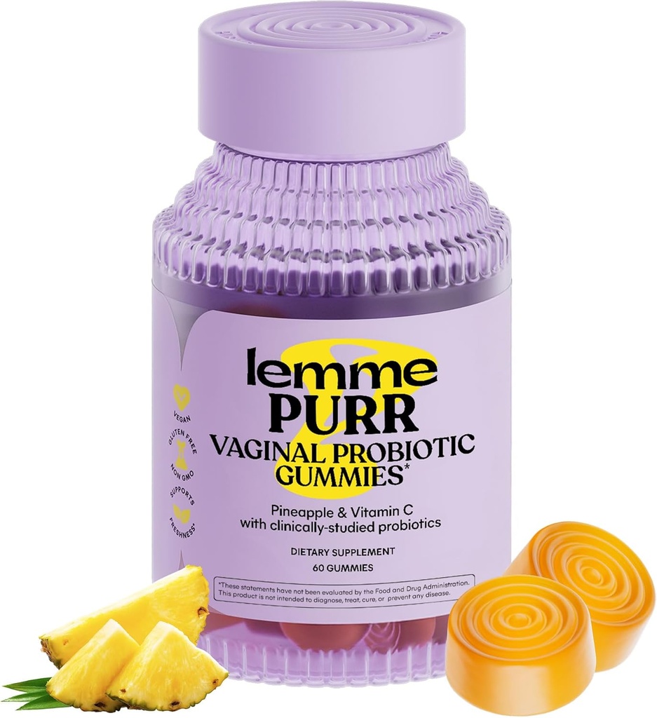 Lemme Purr Vaginal Probiotic Gummies per le donne - pH bilanciato, Odor sano, Yeast Balance & Flora Support + Vitamina C per la salute immunitaria - Ananas tasty (60 Conte)