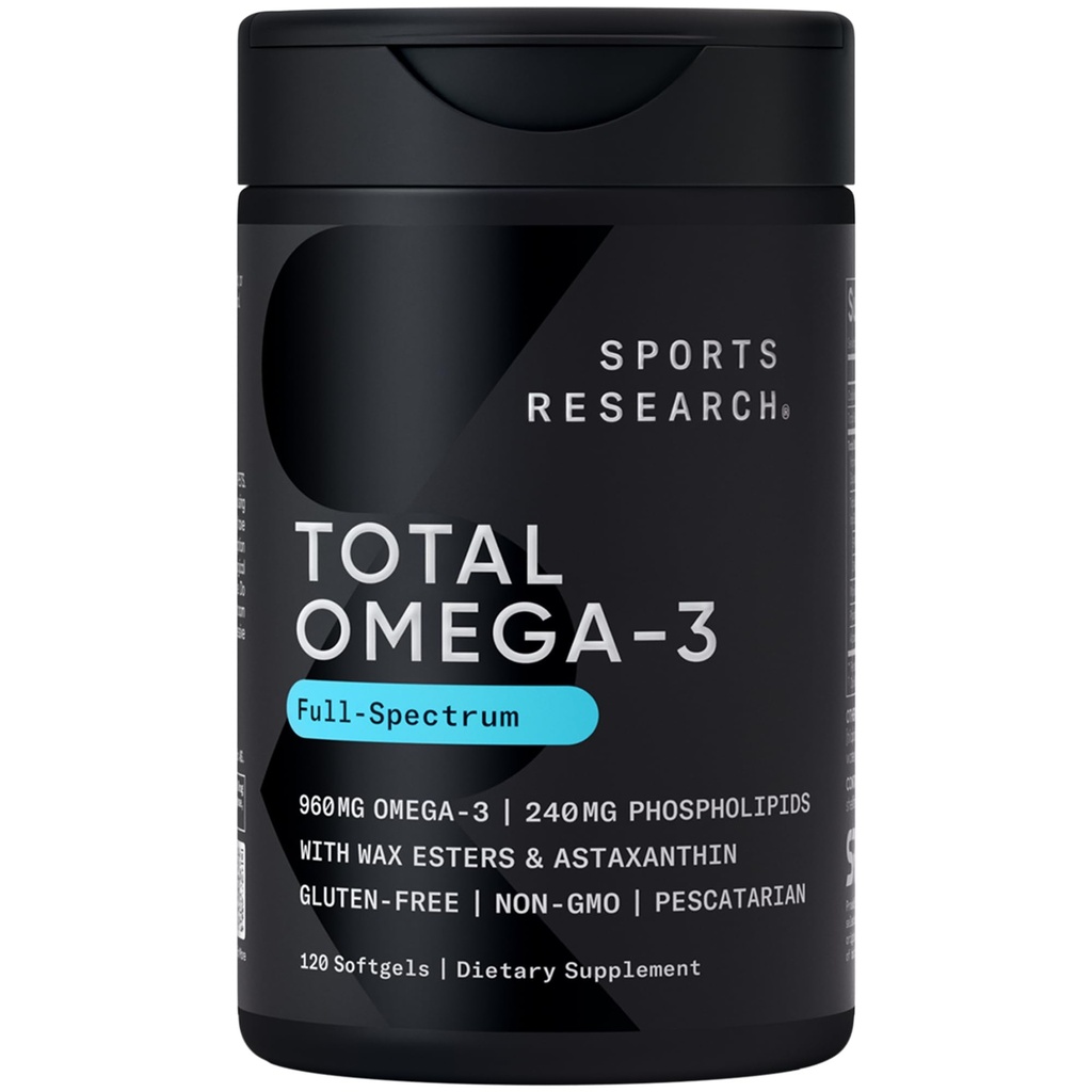 Sport Research® Total Omega-3 Fish Oil 2200mg - Fatto da Antarctic Krill w/Astaxanthin, Wild Sockeye Salmon & Alaska Pollock - 960mg di EPA & DHA - 120 Softgels