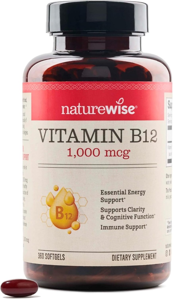 Vitamina B12 1000 mcg - Integratore alimentare per il Metabolismo Energetico Sostenibile, Clarity Mentale, Salute del Sistema Nervoso - Easy-to-Swallow, Soy & Gluten-Free, Non-GMO - 360 Count[1-Year Supply]