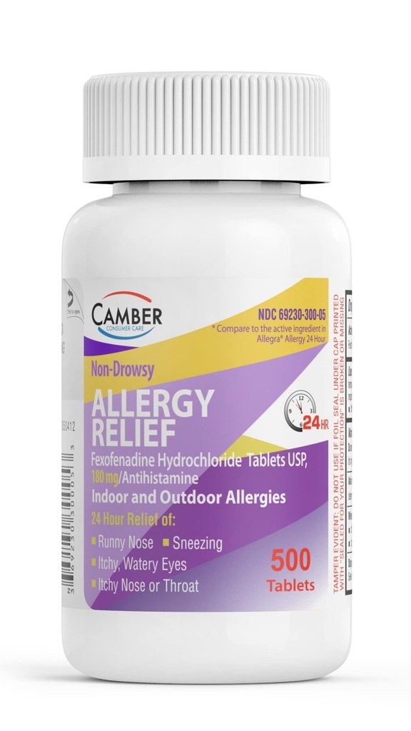Camber 24 Hrs non-Drowsy Fexofenadine Antihistamine Indoor Allergy Relief Tablet 500 Conte Famiglia Dimensioni