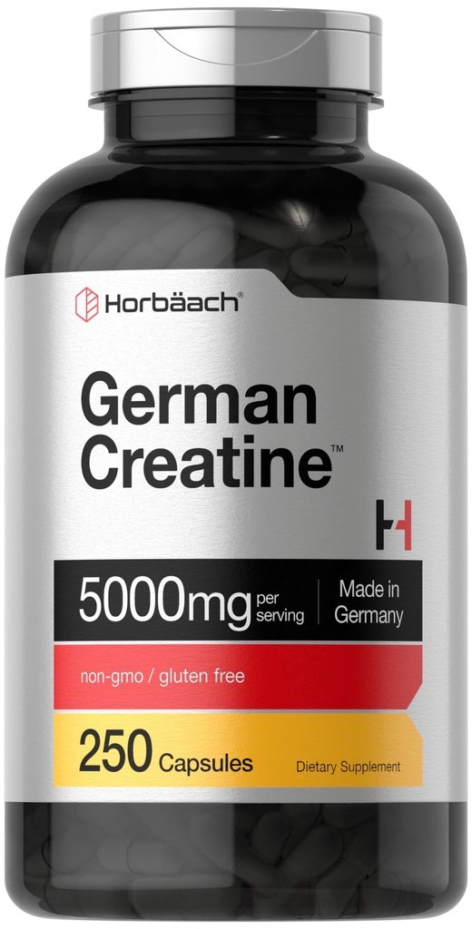 Horbaach tedesco creatina monoidrato | 5000mg | 250 capsule di polvere | Non-GMO & Gluten supplemento gratuito