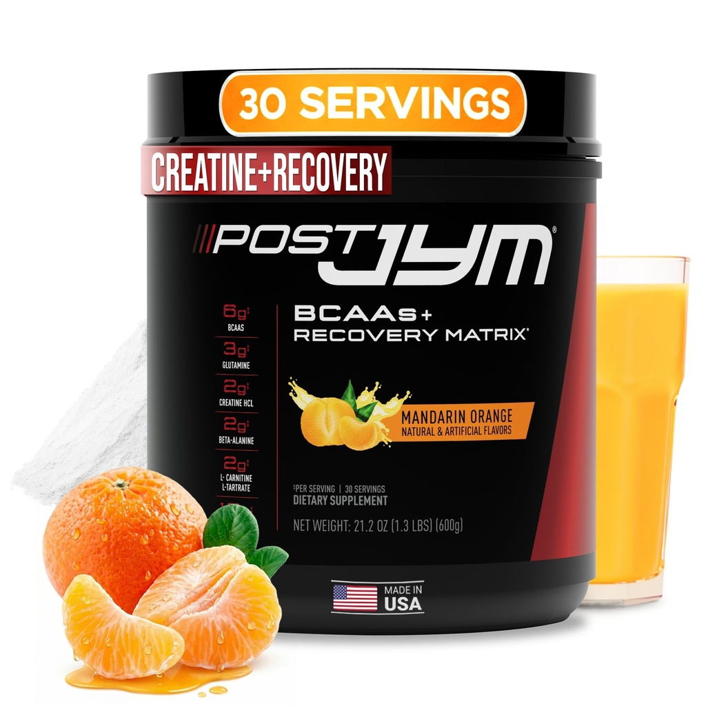 JYM Supplement Science Post JYM Active Matrix Mandarin Orange Amino Recovery Powder Pure Creatine HCL, BCAA, Glutamina, Carnitina, Betaina, Taurina per resistenza, riparazione, prestazioni 30 Serve