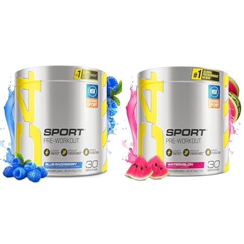 Cellucor C4 Sport Pre Workout Powder Bundle - Blue Raspberry+Watermelon - Pre Workout Energy con Creatina + 135mg Caffeina e Beta-Alanine Performance Blend - NSF Certificato per Sport 30 Serve