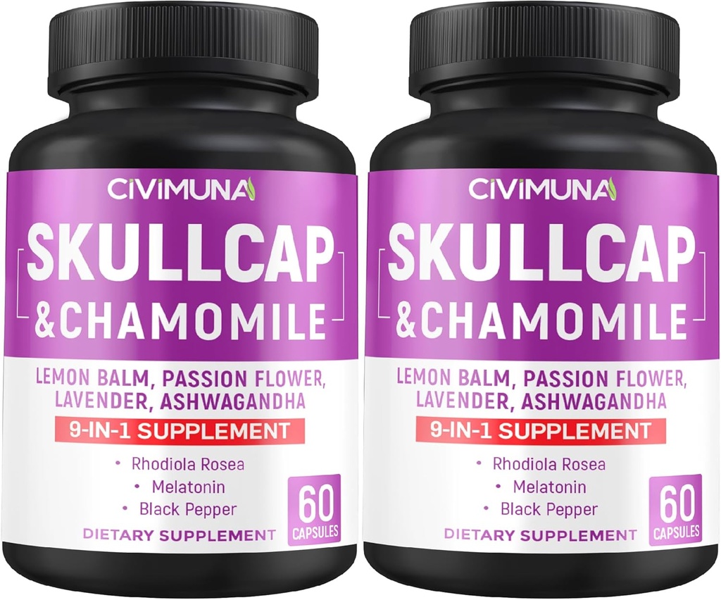 Capsule Skullcap con Skullcap, Camomilla, Balm Limone e Altro - 120 Capsule per 4 Mesi di Alimentazione (Pack of 2)