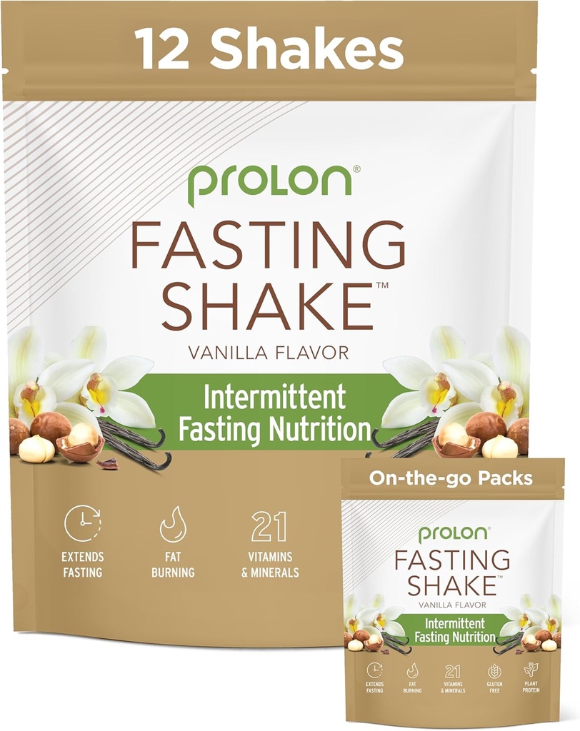 Prolon Intermittent Fasting Drink Mix | Shake per il digiuno intermittente | Vitamine, Fibra, Proteine basate sulle piante, Superfoods | Keto, Vegan, Gluten Free, Dairy Free | Vanilla, (12 ct)