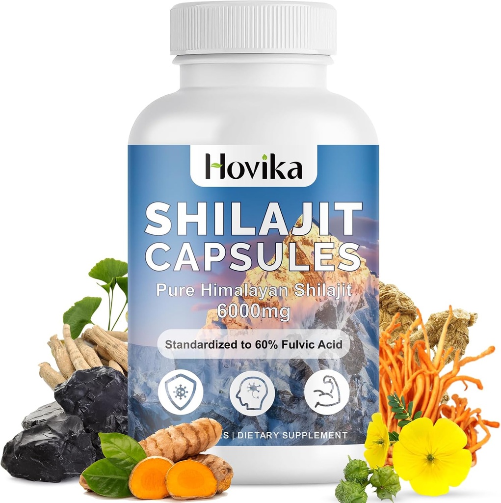 Shilajit Pure Himalayan 6000MG, Shilajit Resina Supplemento per gli uomini e le donne 60% acido Fulvic Shilajit capsule con Ashwaganhda, Maca, Rhodiola Rosea per energia, resistenza, immunità, 120 capsule