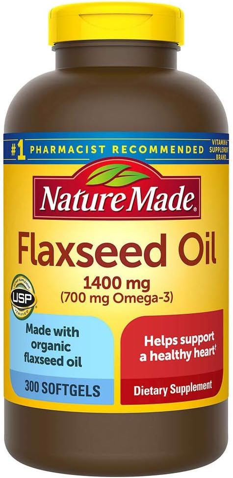 Olio di semi di lino biologico 1400 mg Omega-3 700 mg 300 Softgels