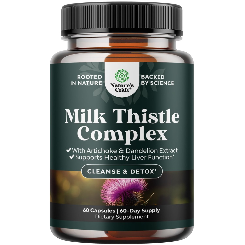 Supporto al fegato Latte supplemento di cardo per la pulizia del fegato Detox & Repair - Advanced Milk Thistle and Dandelion Root Supplement con estratto di carciofo - Capsule di dadelion per Detox - 60 Ct