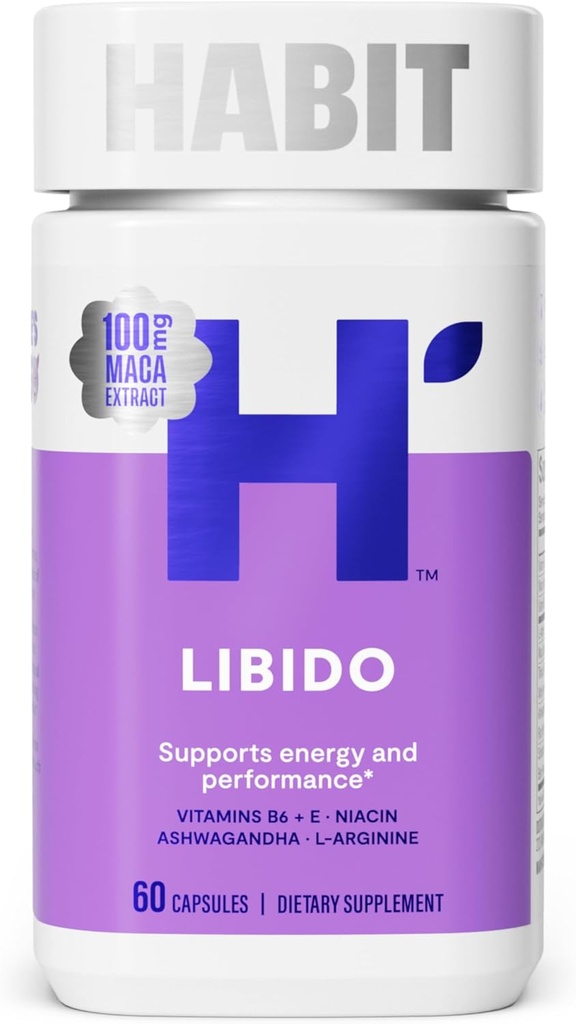 Habit Libido Supplemento (60 capsule) - Nuovo look, Natural Aphrodisiac Blend con Maca, Ashwagandha L-Arginina, Supporti Energia e Prestazioni, Vegan, Non OGM (1 confezione)