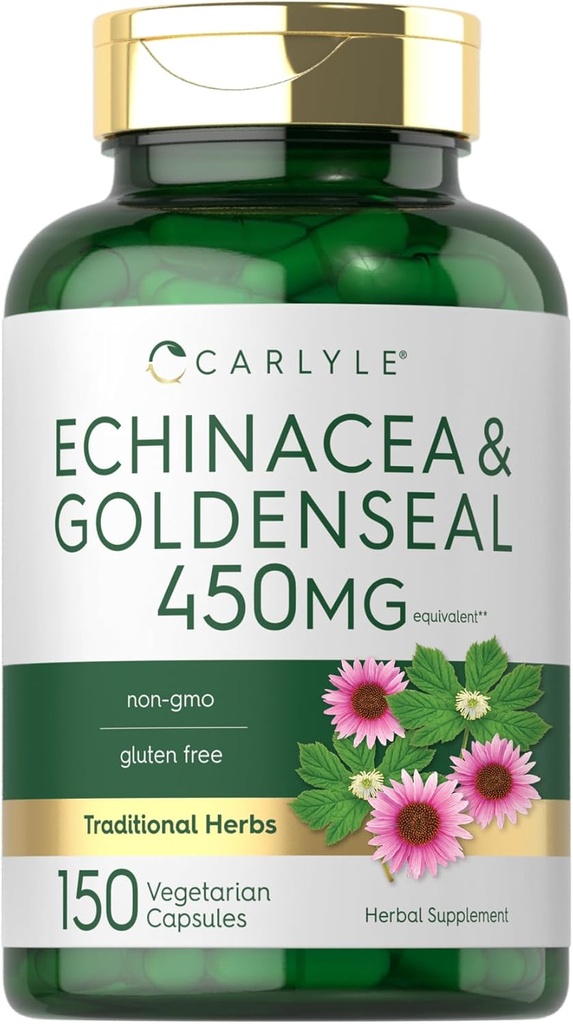 Carlyle Echinacea Goldenseal Capsule | 150 Count | Vegetariano, Non OGM, Gluten Free