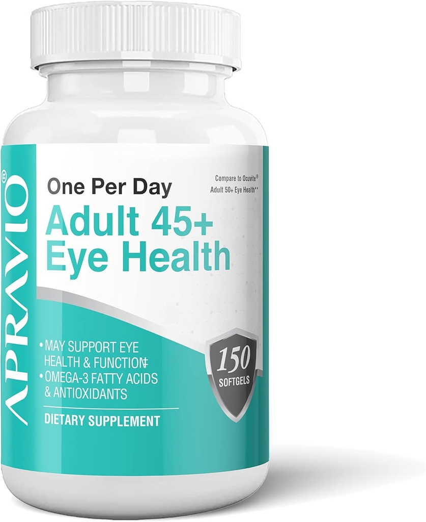 Adulto 45+ Vitamine occhio salute w/Vitamina C, Vitamina E, Zinco, Rame, & Omega-3 acidi grassi per la salute della visione & protezione degli occhi, 150 Softgels