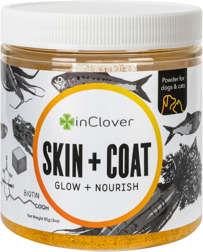 In Clover Dog Skin e Coat Supplement, BioRadiant integratore naturale per cani, pelle sana e cappotto, olio di pesce alternativa utilizza carote, cocco, Omega 3's, Biotina e Zinc Soothe Skin