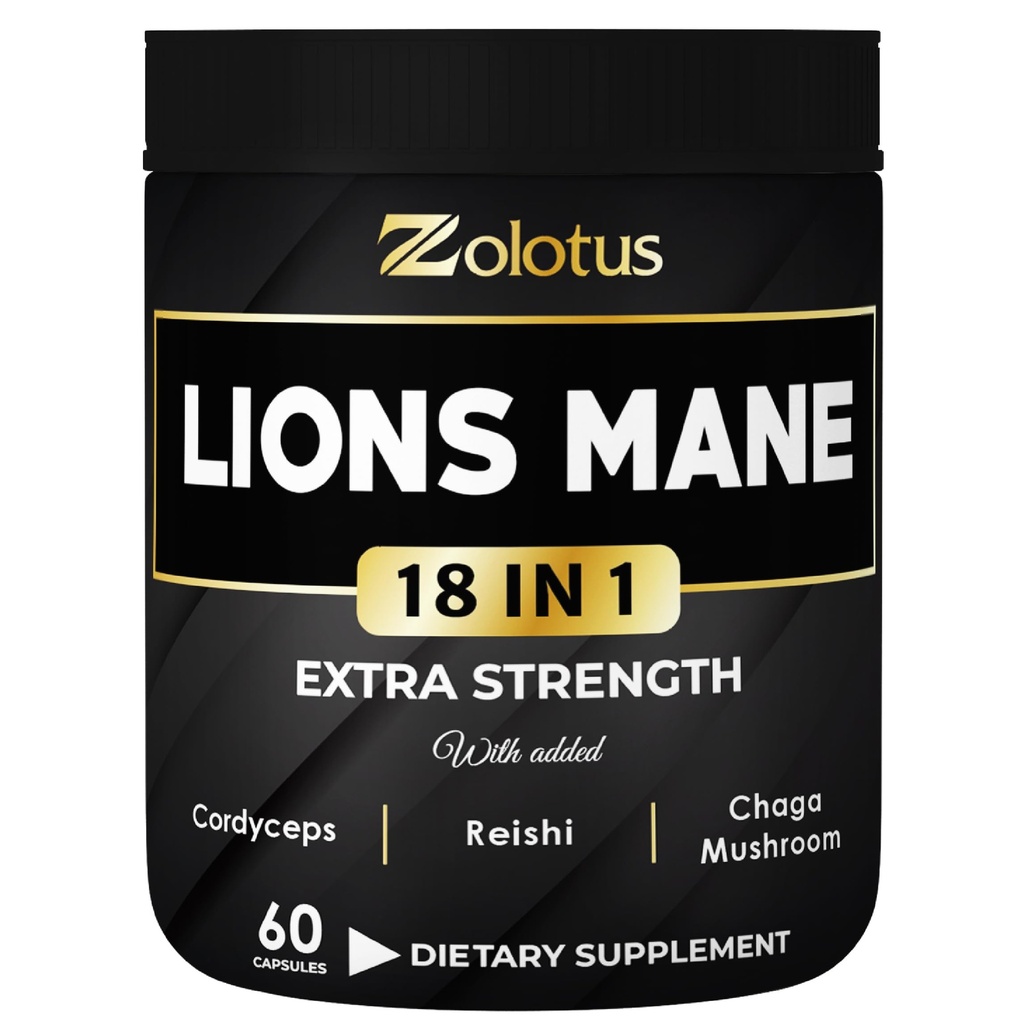Zolotus Lions Mane Mushroom Capsule con Cordeyceps, Elderberry, Ginkgo Biloba, Bacopa - 60 Capsule