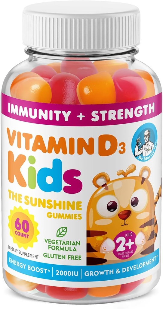 Vitamina D3 Gummies per Bambini & Adulti 2000 IU - Integratori di Gummies Vitamina D per Bambini ad alto assorbimento - Supporto vegetariano, immunitario D3 per adulti e bambini (conto 60)