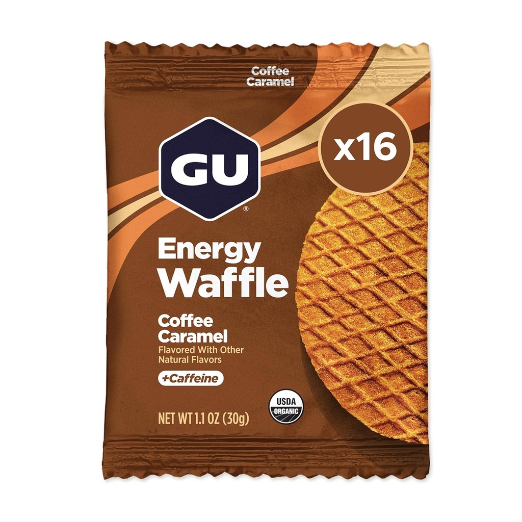Gu Energy Stroopwafel Caramel Coffee Sport Nutrition Waffle, Caffeina inclusa, e Kosher Dairy, On-The-Go Energy for Any Workout, 16 Count