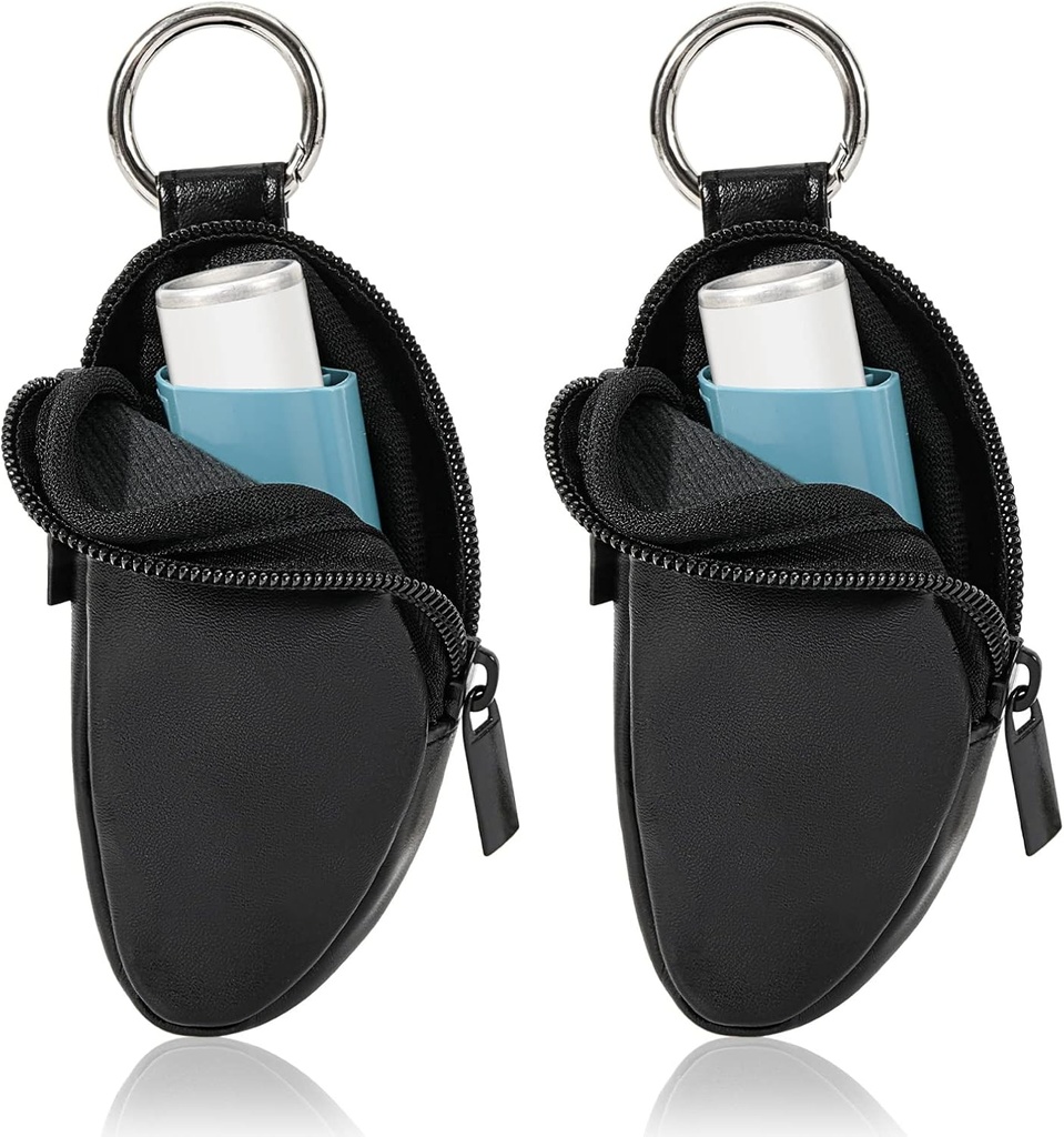 Asthma Inhaler Holder Protezione Portatile Borsa Portatile Carrying Holder PU Leather Inhaler Mini Bag per L-Shaped Inhaler, Inhaler Non incluso (nero, 2PCS)