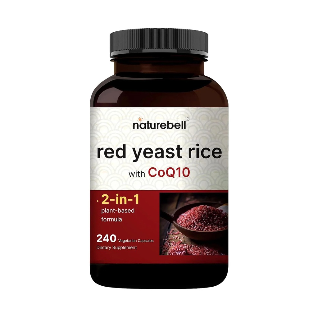 Riso di lievito rosso con CoQ10, 240 capsule vegetali | Supplemento avanzato di erbe per la salute del cuore – Supporto antiossidante per l'energia e la salute del cuore – Non OGM