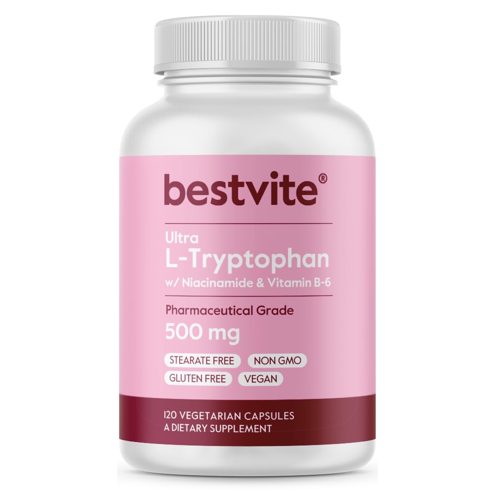 BESTVITE L-Tryptophan 500mg con B3 & B6 (120 capsule vegetariane) – No Filler – No Stearates