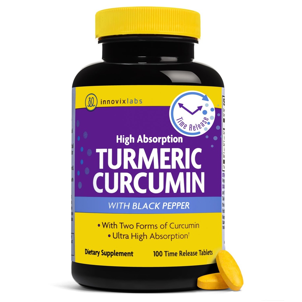 InnovixLabs curcumina currica con estratto di pepe nero - Supplementi di curcuma e curcuma ad alto assorbimento con BioPerine, C3 Reduct & Curcumin C3 Complex - 100 Tabelle di rilascio di tempo