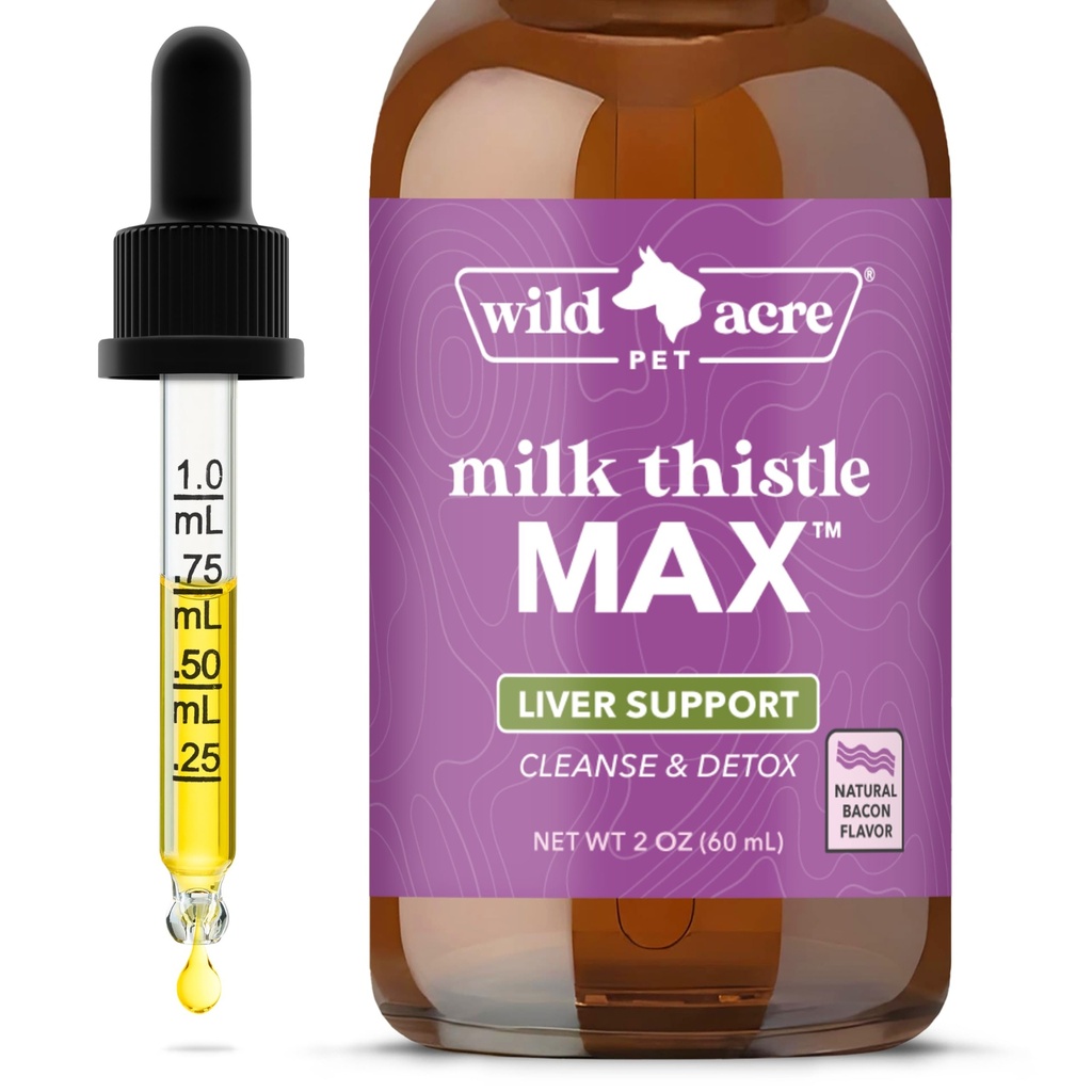Latte di acri selvatici per cani - Supporto per fegato di massima resistenza, Cleanse & Detox - Sapore naturale di bacon - Semplicemente Aggiungi al cibo - Picky Pup approvato, 2 oz (60mL)