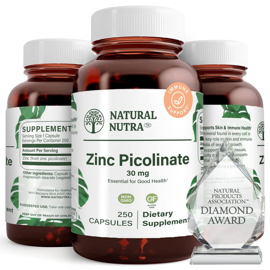 Nutra naturale zinco picolinato 30 mg, doppia resistenza, crudo e puro, altamente biodisponibile supplemento per la crescita e il supporto immunitario, aiuta il sistema metabolico di sostegno, Diminuzione comune Cold 250 capsula