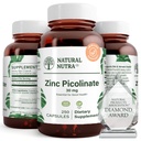 Nutra naturale zinco picolinato 30 mg, doppia resistenza, crudo e puro, altamente biodisponibile supplemento per la crescita e il supporto immunitario, aiuta il sistema metabolico di sostegno, Diminuzione comune Cold 250 capsula