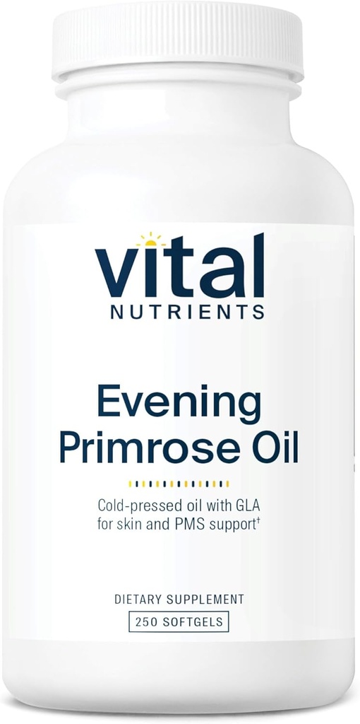 Vital Nutrients Sera Olio di Primrose 1000mg | Supplemento di Primrose per le donne | GLA Omega-6 Acido Grasso per la pelle e il supporto PMS* | Gluten, Dairy, Soy Free | Non-GMO | 250 Softgels