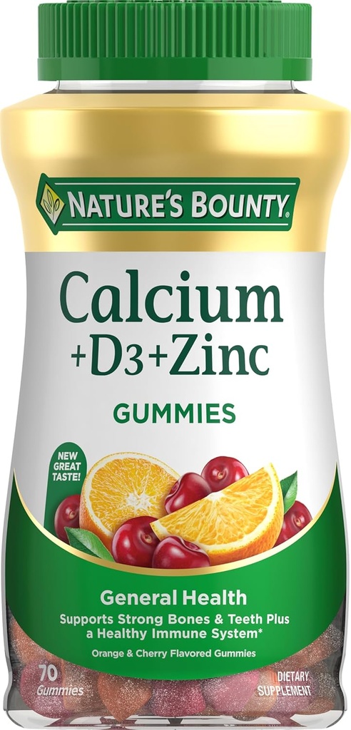 Calcium & Vitamina D Gummies by Nature's Bounty, Immune Support & Bone Health, 500mg Calcium & 1000 IU Vitamin D3, Fruit Flavor, 70 Count
