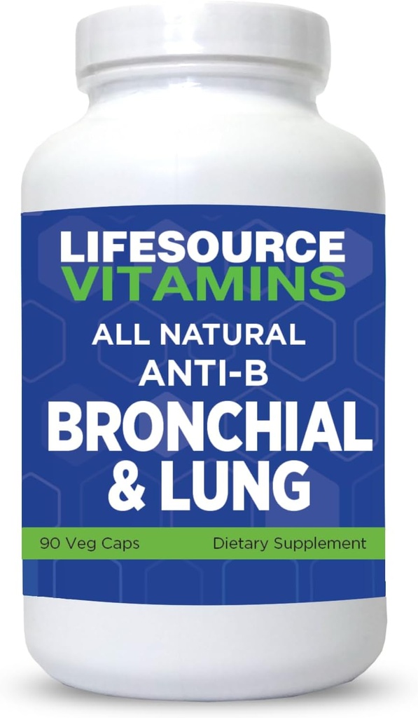 LifeSource Vitamins All Natural Anti-B Bronchial & Lung Support – 14 Tutti gli ingredienti naturali - 90 capsule - Formula Proprietario