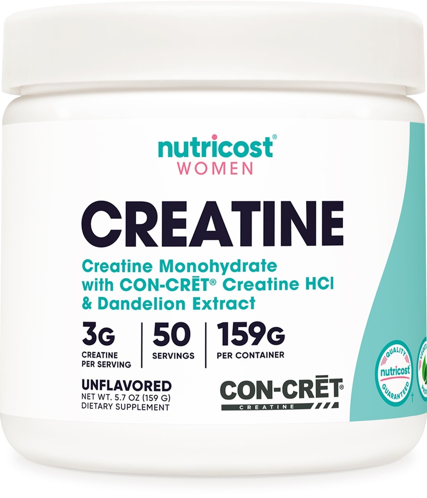 Nutricost Creatina Monoidrato Polvere per le donne, Micronized, Non aromaed, 50 Serve - Vegetariano, Non OGM, Gluten Free
