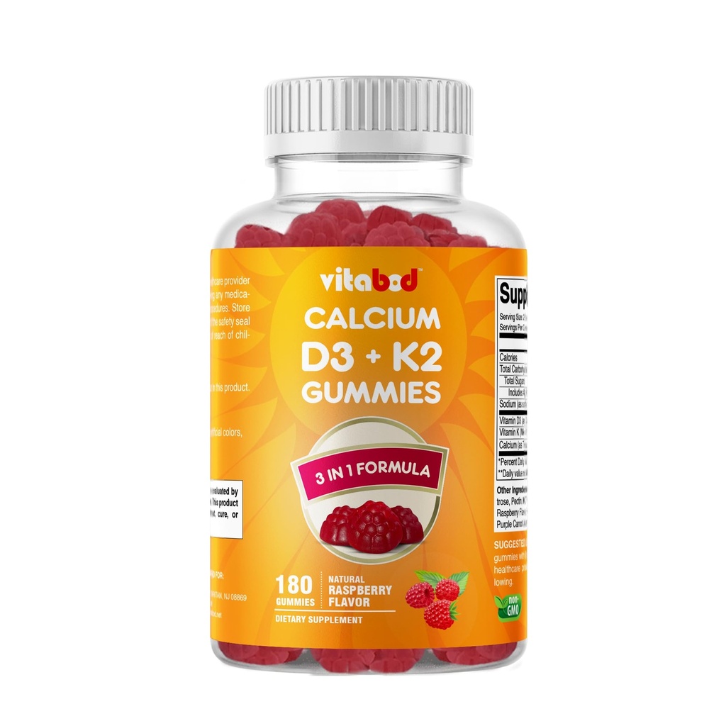 Vitamina D3 + K2 Gummies – Bone & Heart Health Support – 180 Gummie Vegane a base di pectina