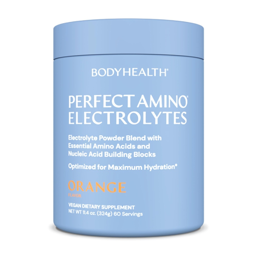 BodyHealth PerfectAmino Electrolytes Polvere senza zucchero, Keto Sugar Free Fasting Electrolytes Drink Mix, Polvere di idratazione con minerali Trace - Arancione - 60 Serve