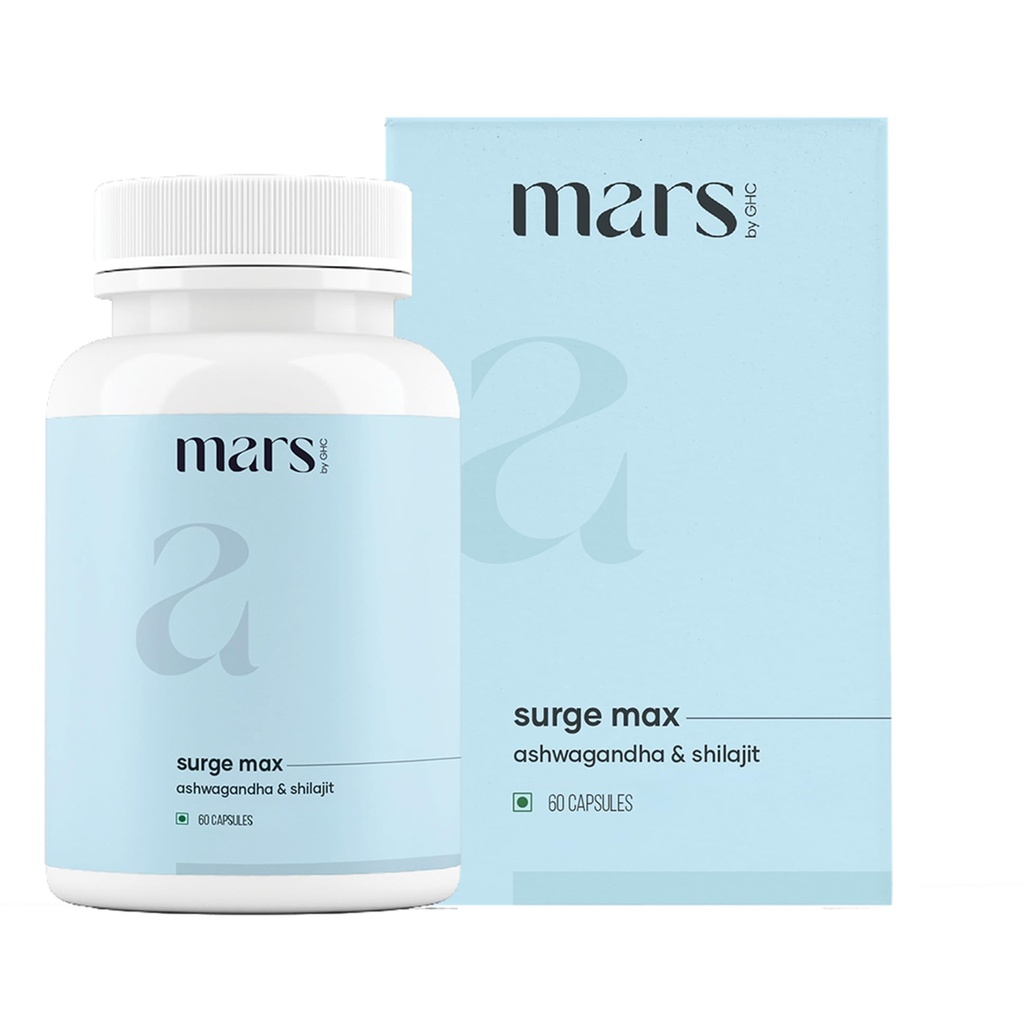 Mars Surgemax capsule naturali con Shilajit & Safed Musli | Supporta energia, resistenza e immunità | per Active Lifestyle | 60 capsule | Confezione da 1