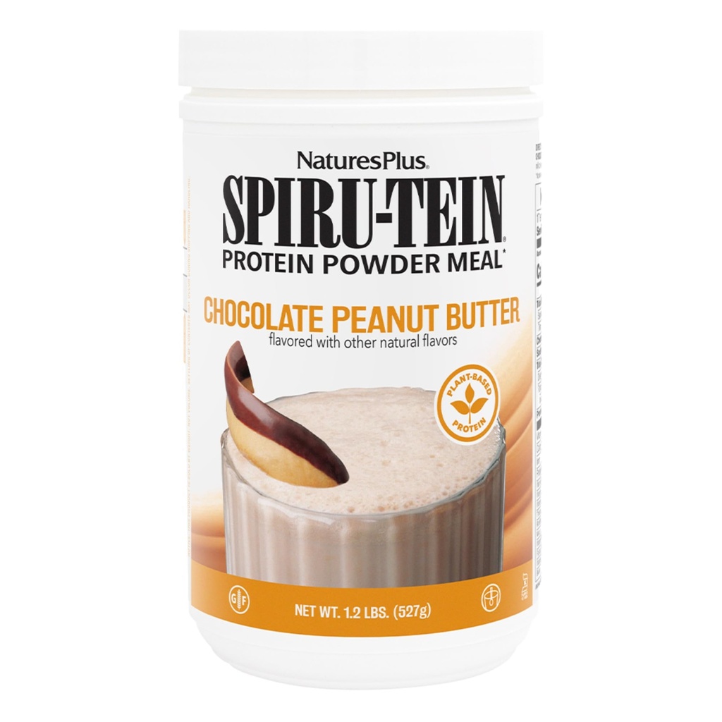 Natures Plus SPIRU-TEIN - Burro di arachidi al cioccolato - 1,2 lbs, Polvere proteica Spirulina - 17 Serve
