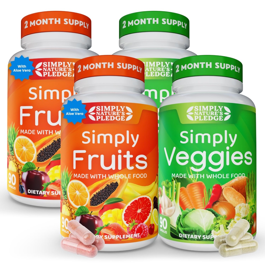 Semplicemente Naturale's Pledge - Confezionato con 42 diversi frutta e verdura - 2-Month di alimentazione - Realizzato con reale, Non OGM Whole Foods - Supporta energia &amp; benessere generale - Soy-Free - 360 Capsule