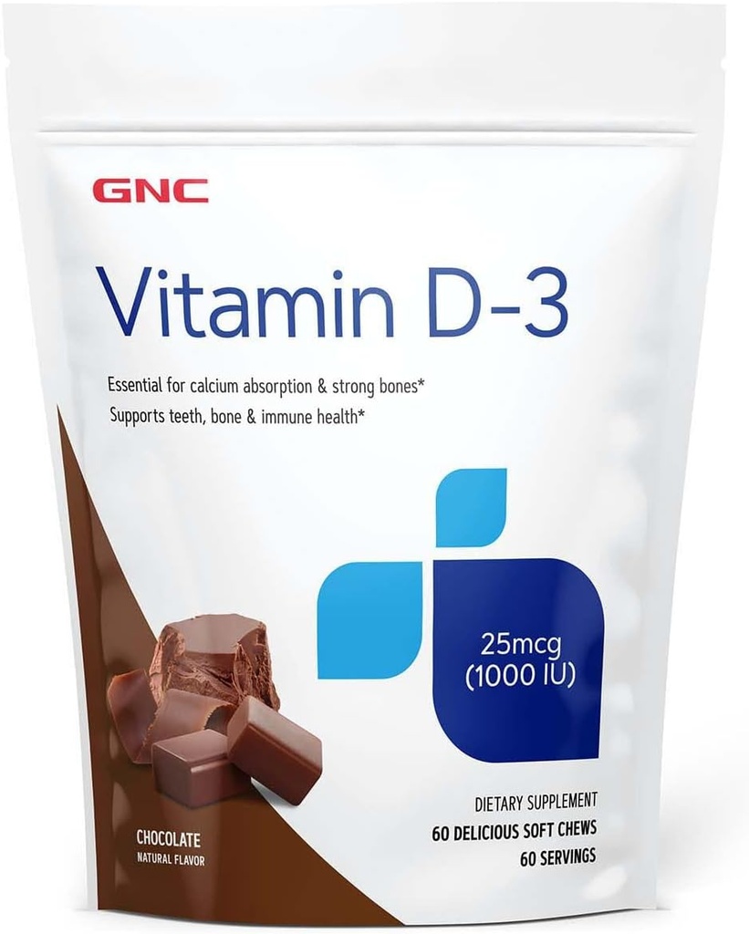GNC Vitamina D-3 Soft Chews 1000IU - Chocolate | Fornisce il 125% del valore giornaliero della vitamina D | 60 Soft Chews