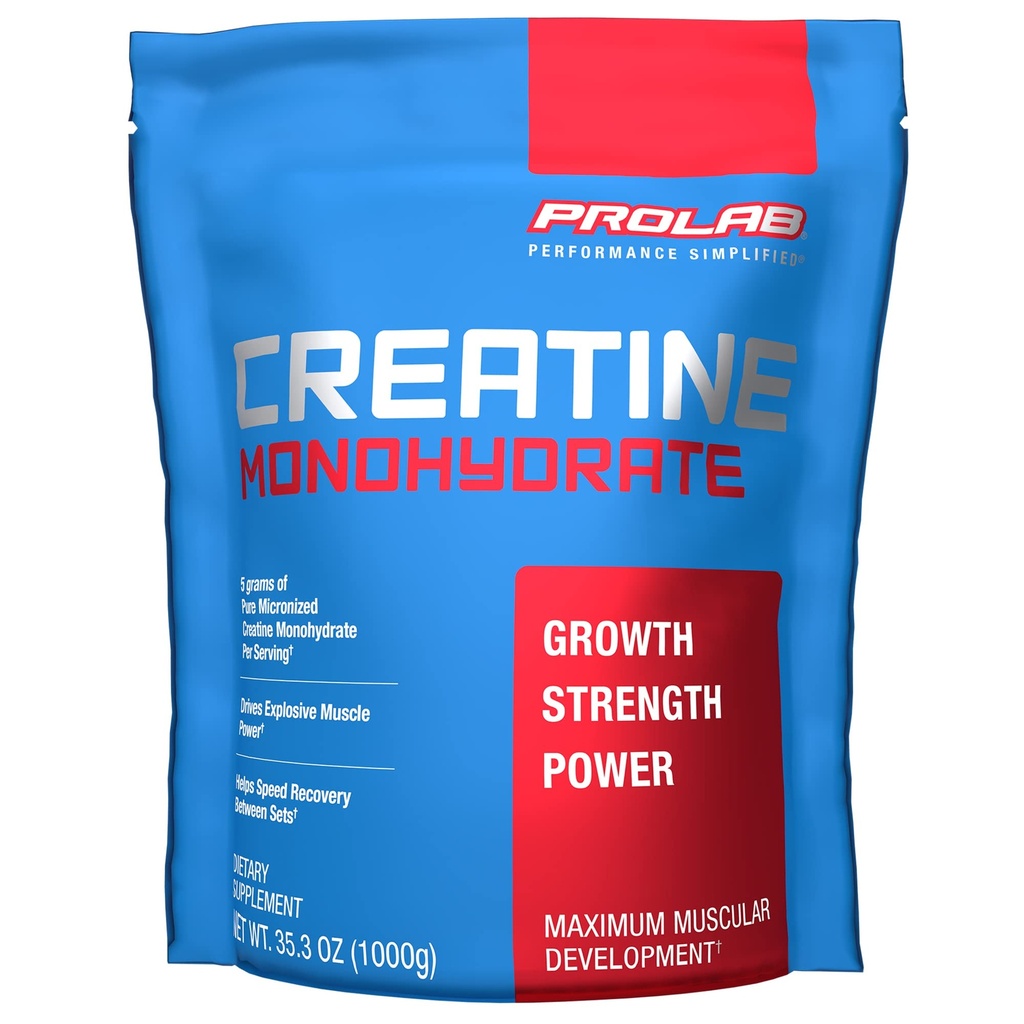 ProLab Nutrition Creatine Monohydrate Micronized Powder 1000G, Creatina pura per la forza muscolare, Potenza & Endurance, Assorbimento veloce, Non aromatizzato, 5000mg per Serv (5g) (200 Serve)