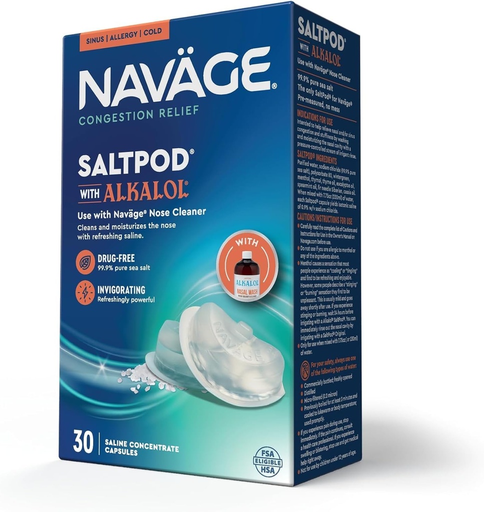 Navage SaltPod w/Alkalol 30 Pack (30 SaltPods) Salt Pod Refills Only - Esclusivamente progettato Nasal Irrigation System - Sinus Rinse and Alkalol Pods for Fast & Soothing Relief